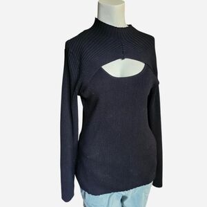 Almost Famous Y2K Black Cutout Ribbed Sweater Top Plus Size 3X